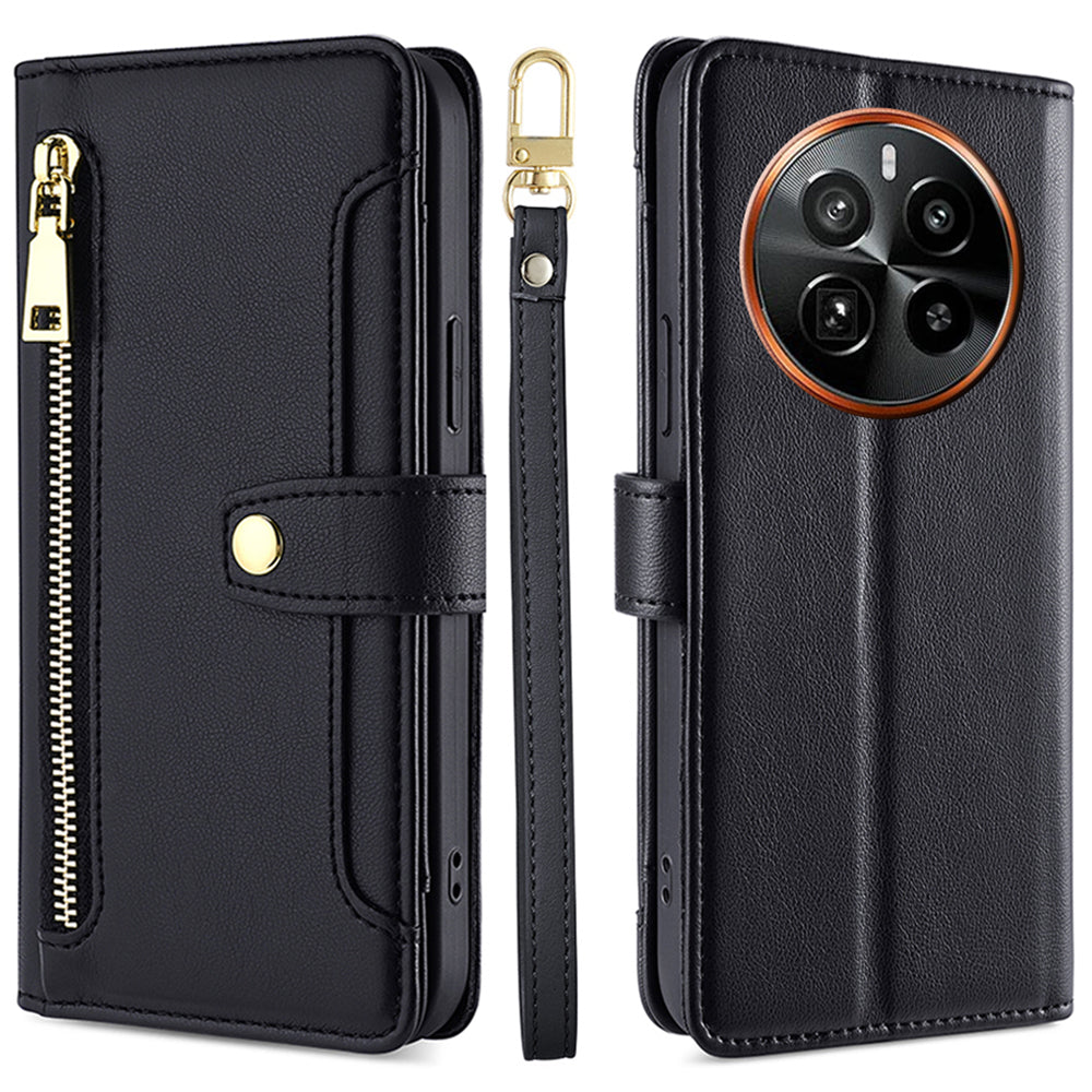 For Realme GT5 Pro 5G Cell Phone Case Zipper Pocket Wallet Leather Card Holder with 2 Straps For Realme GT5 Pro 5G Cell Phone Case Zipper Pocket Wallet Leather Card Holder with 2 Straps